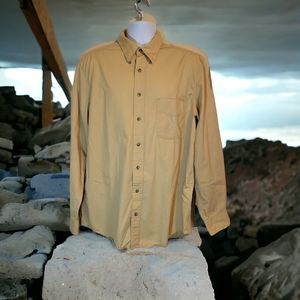 EDDIE BAUER Men's Size L Tall 100% Cotton Yellow Button Pocket Shirt Relaxed Fit